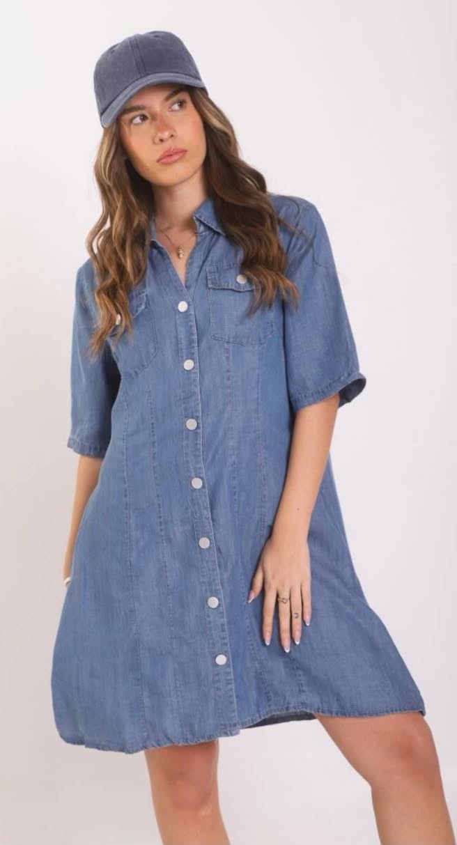 Vestido Jean Manga Corta Importado - Imagen 3