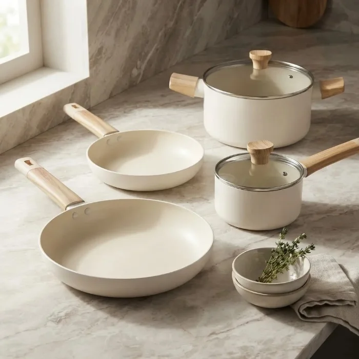 Bateria de Cocina Antihaderente 6 Pzas Mango Madera Nex Cook