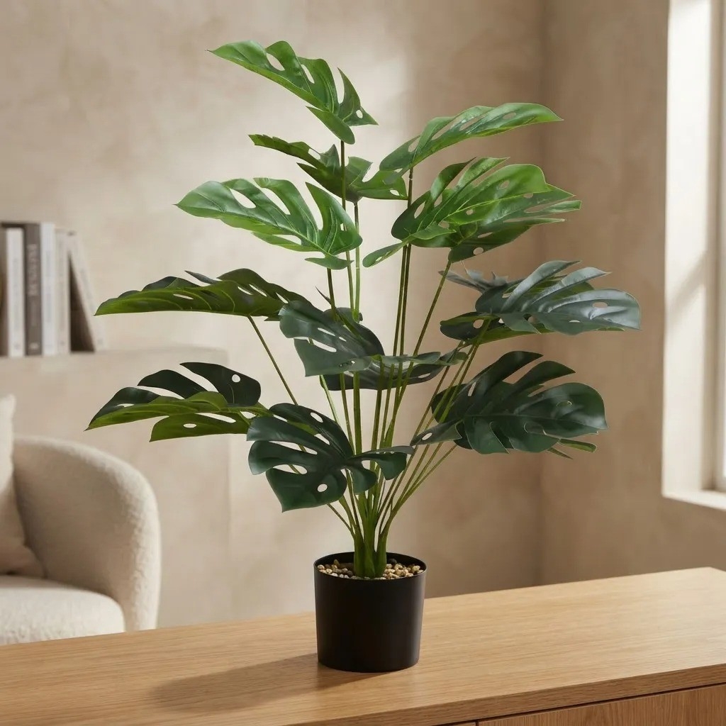 Planta Artificial con Maceta Monstera 70cm Decoración Hogar - Imagen 3