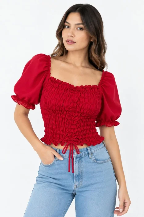 Blusa Frunce Manga Corta