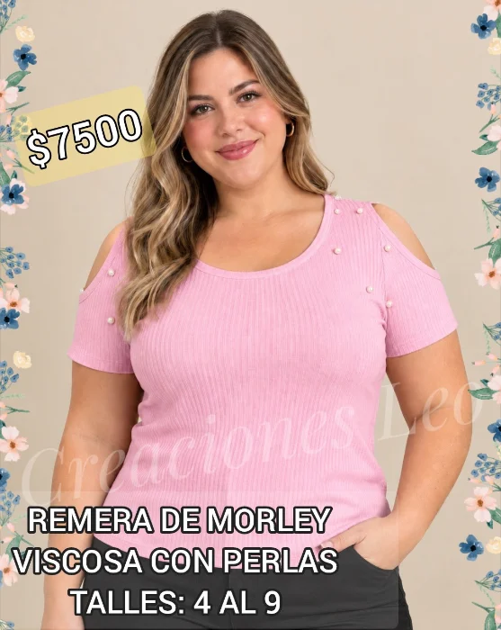 Remera de Morley Viscosa con Hombros Descubiertos y Perlas