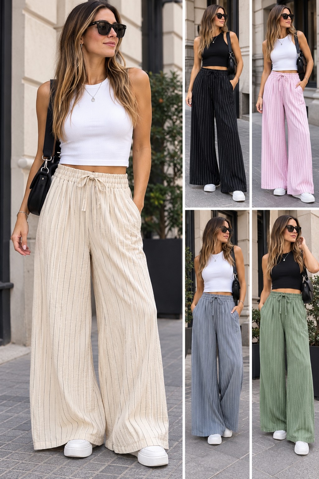 Art 1252 Pantalon Ancho de Lino Rayado - Imagen 2