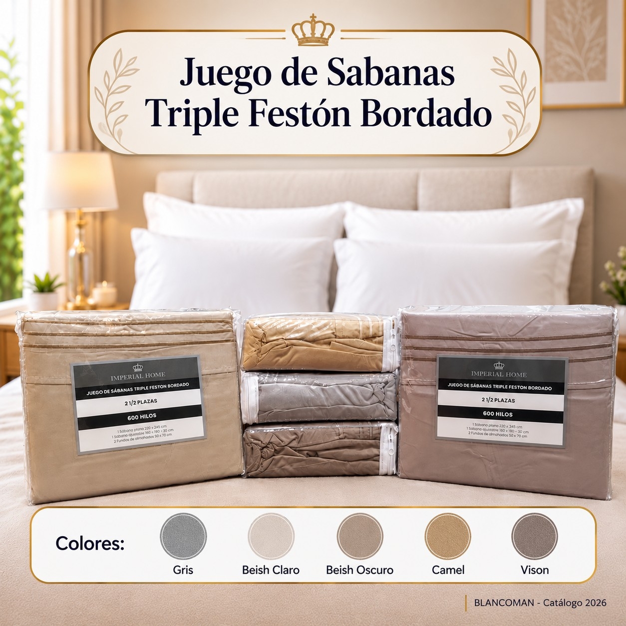 Juego de Sabanas Triple Festón Bordado - 2  Plazas - Imagen 2