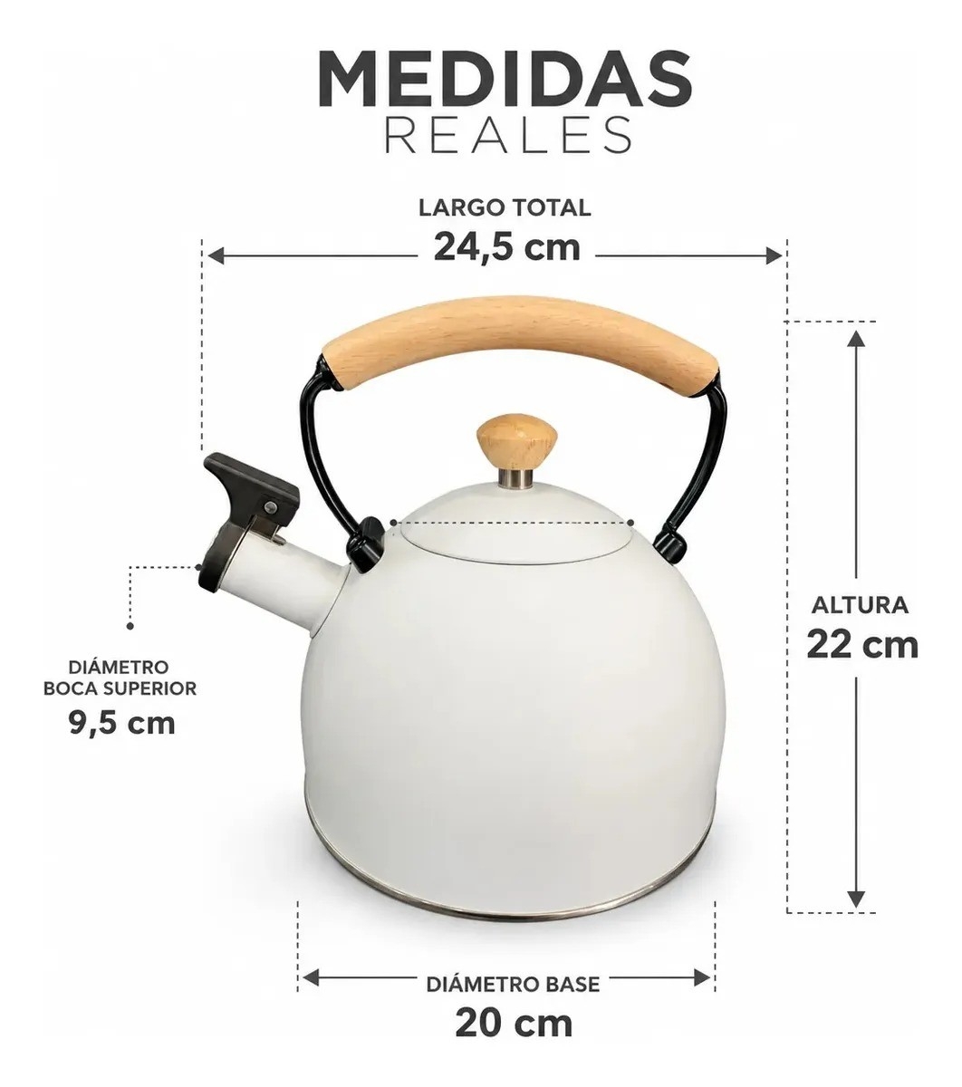 Pava Silbadora Acero Inoxidable Nex Cook 2.5l Blanca Apta Inducción Nex Cook - Imagen 3