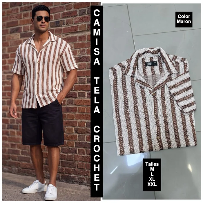 Camisa Crochet Cuello Cubano