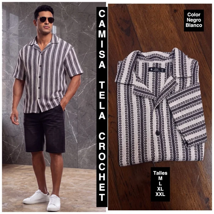 Camisa Crochet Cuello Cubano