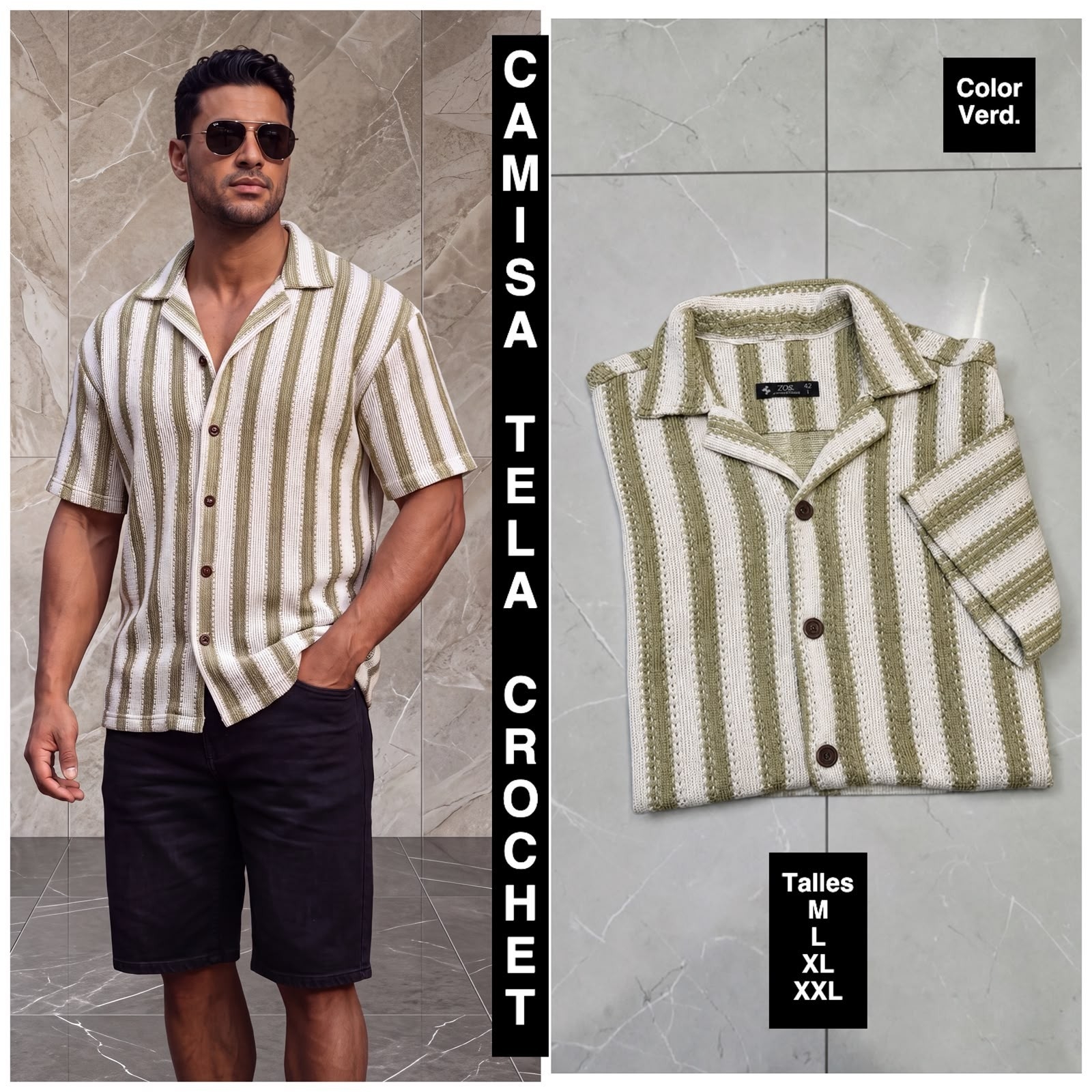 Camisa Crochet Cuello Cubano - Imagen 2