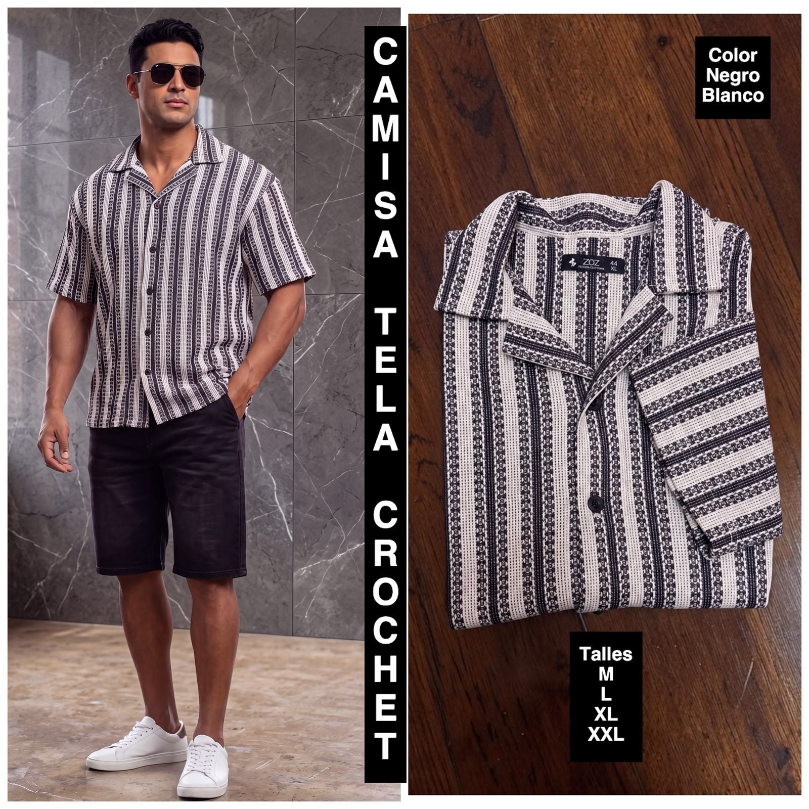 Camisa Crochet Cuello Cubano - Imagen 2