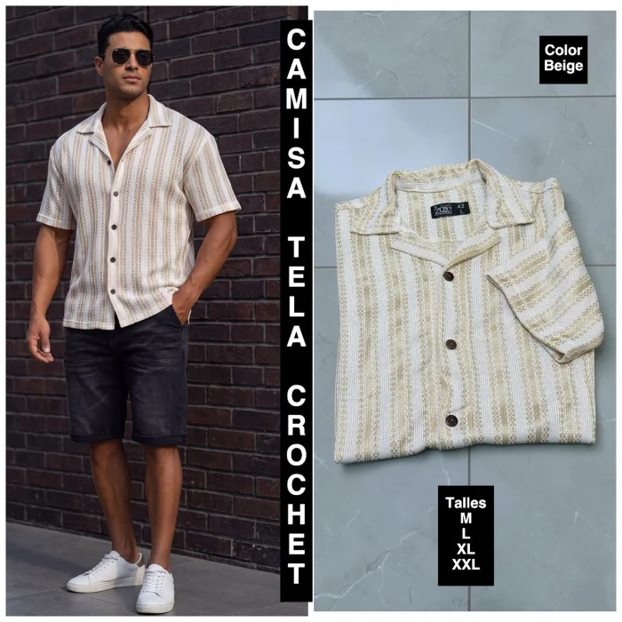 Camisa Crochet Cuello Cubano
