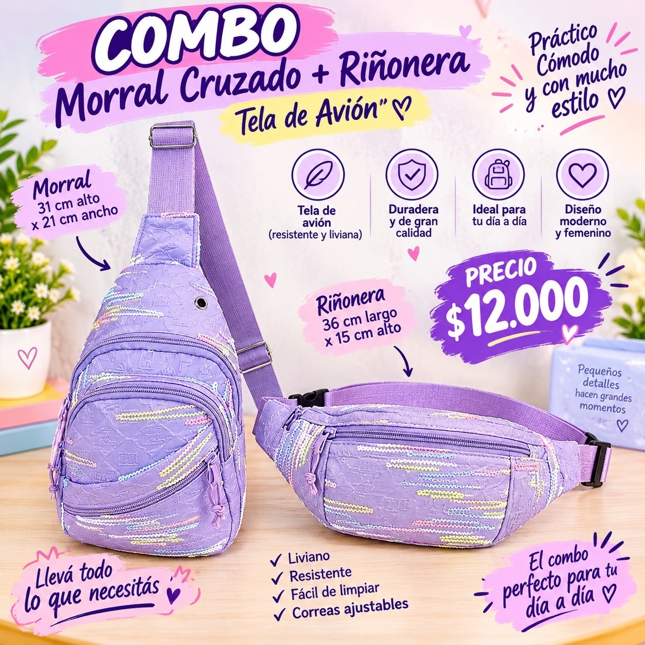 Morral Cruzado + Riñonera Tela de Avión - Imagen 1