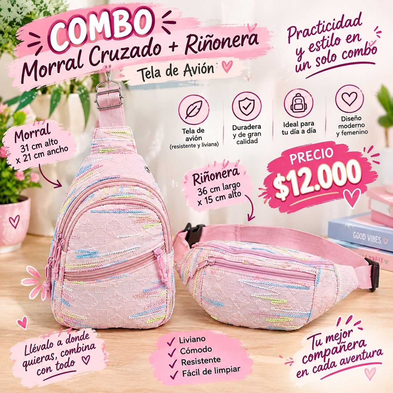 Morral Cruzado + Riñonera Tela de Avión - Imagen 2
