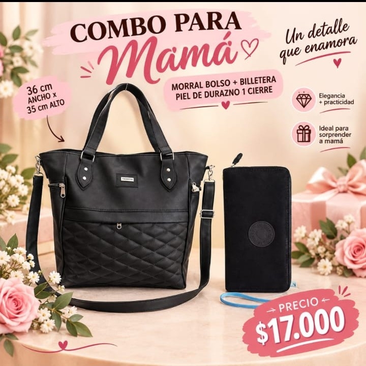 Cartera Morral + Billetera Piel de Durazno Grande 1 Cierre - Imagen 1