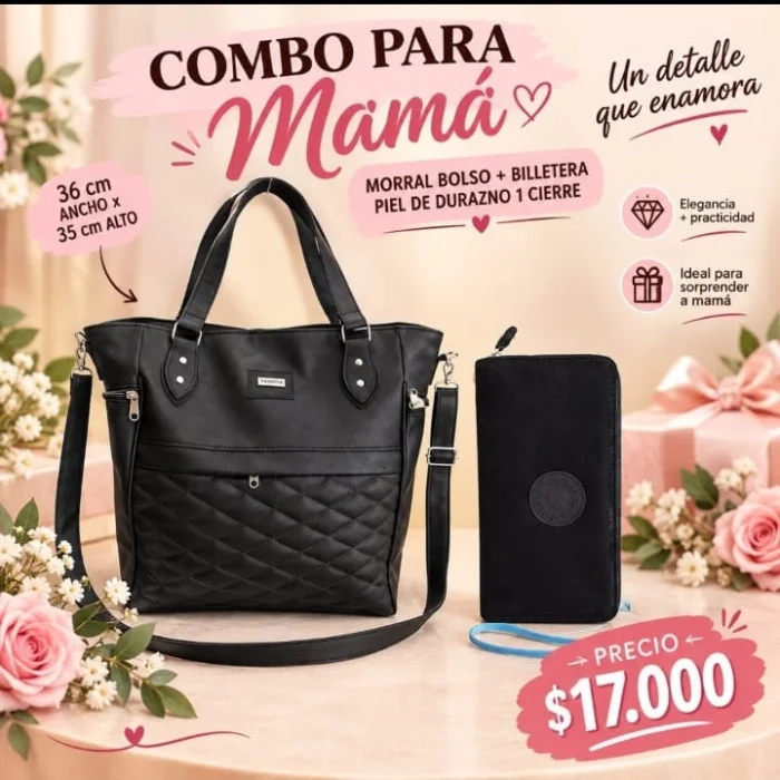 Cartera Morral + Billetera Piel de Durazno Grande 1 Cierre