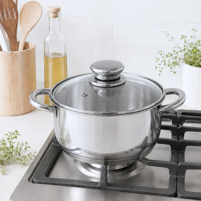 Cacerola con Tapa 24 Cm Acero Inoxidable Steel - Cod: Sbk-us1289