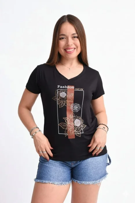 Cuello Redondo Modal Viscosa Remera Estampada