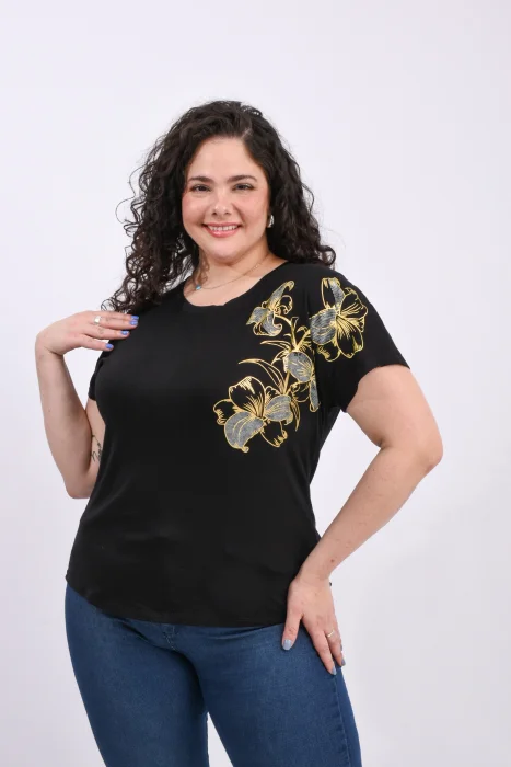 Remera Modal Viscosa Talle Especial Estampado y Bordado