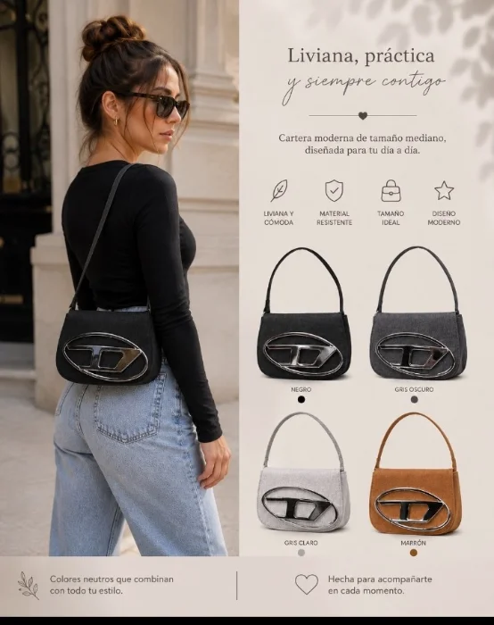 Cartera Mini Bag Dsl (engomada/brillosa/jeans y Eco Cuero)