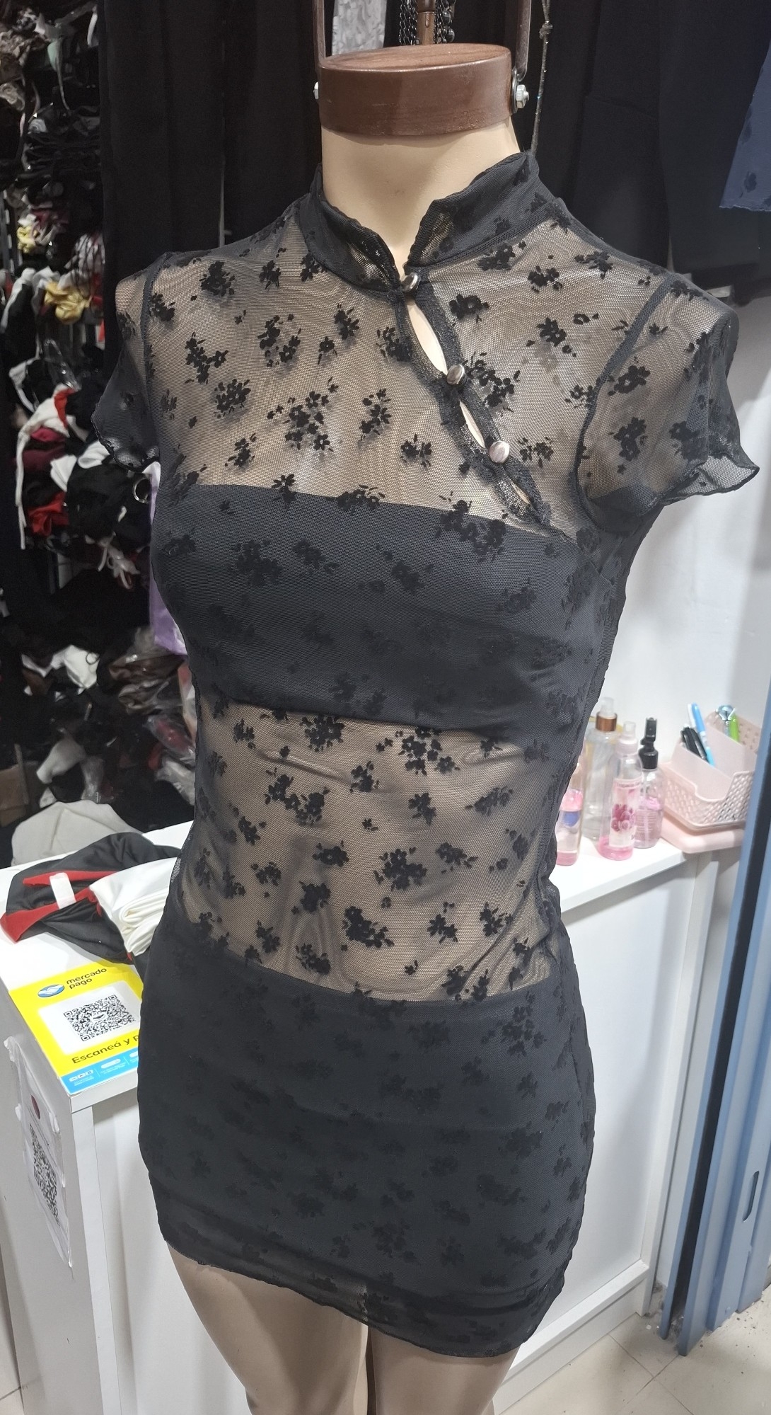 Mini Vestido Tul Flock Estilo Asiático - Imagen 2