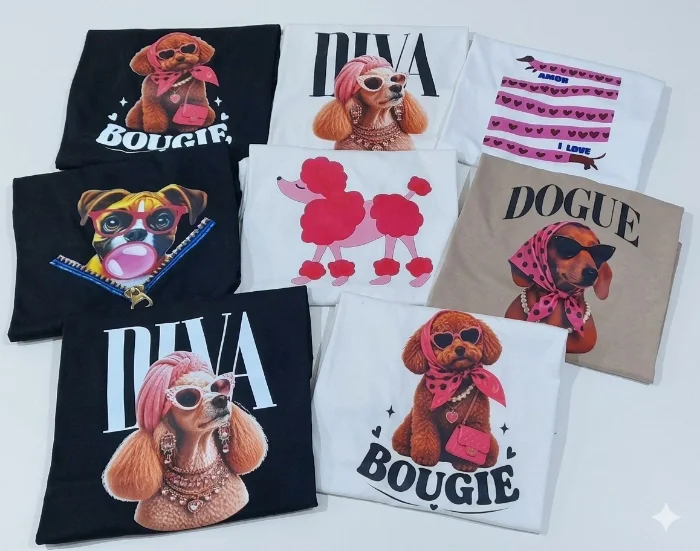 Remeras Art Perritos Diva ( Algodon Peinado 24.1)