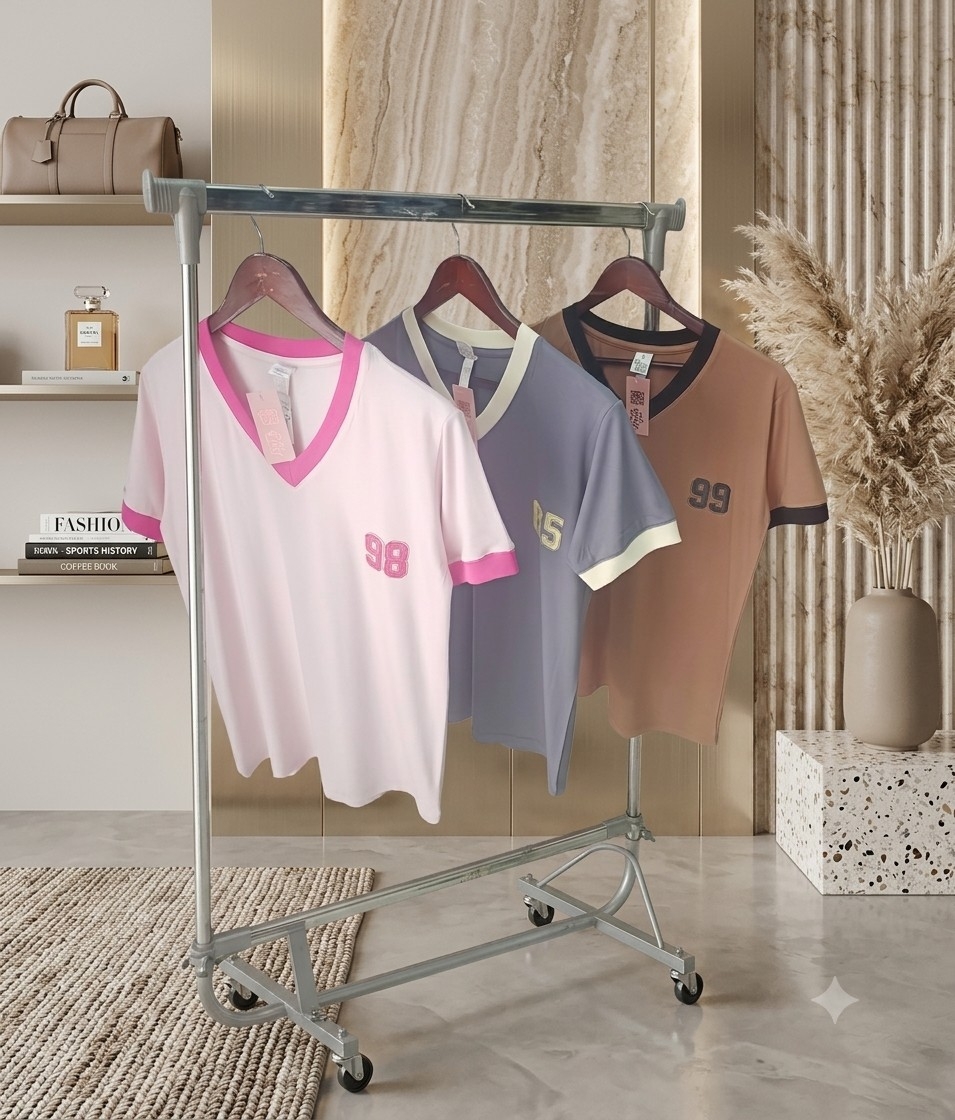 Remera con Escote V Combinado de Modal Viscosa - Imagen 3