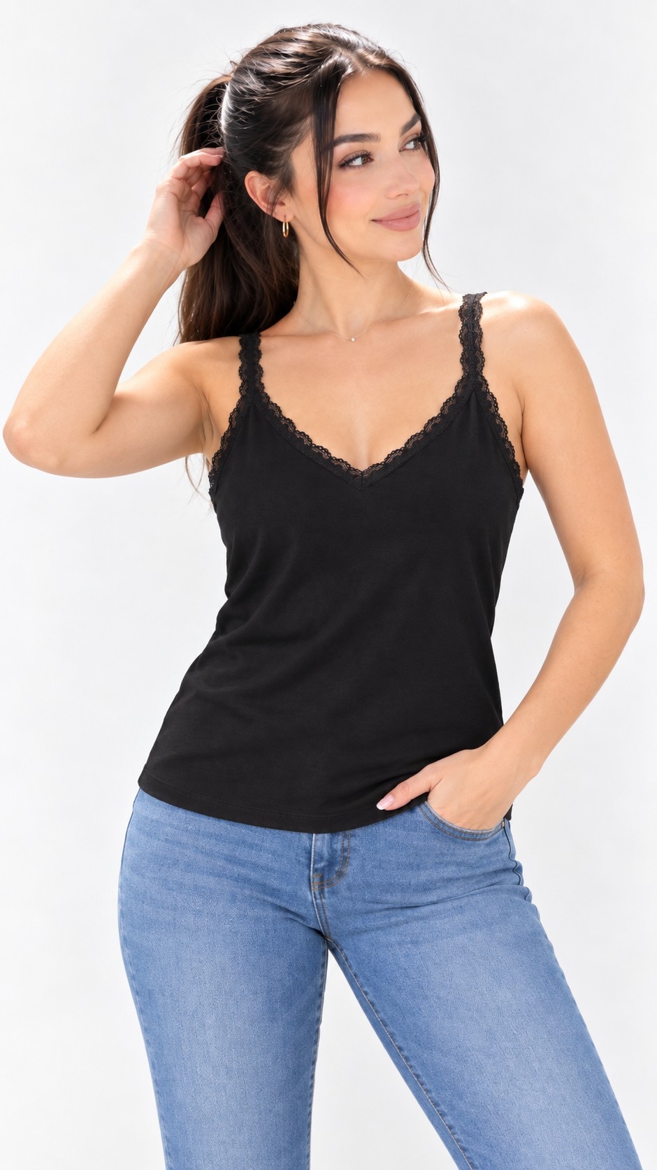 Musculosa Encaje Modal Viscosa Cuello V - Imagen 2