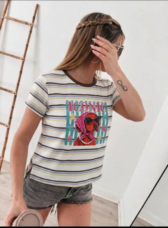 Remera Rayada Wafle de Verano con Estampa - Imagen 3
