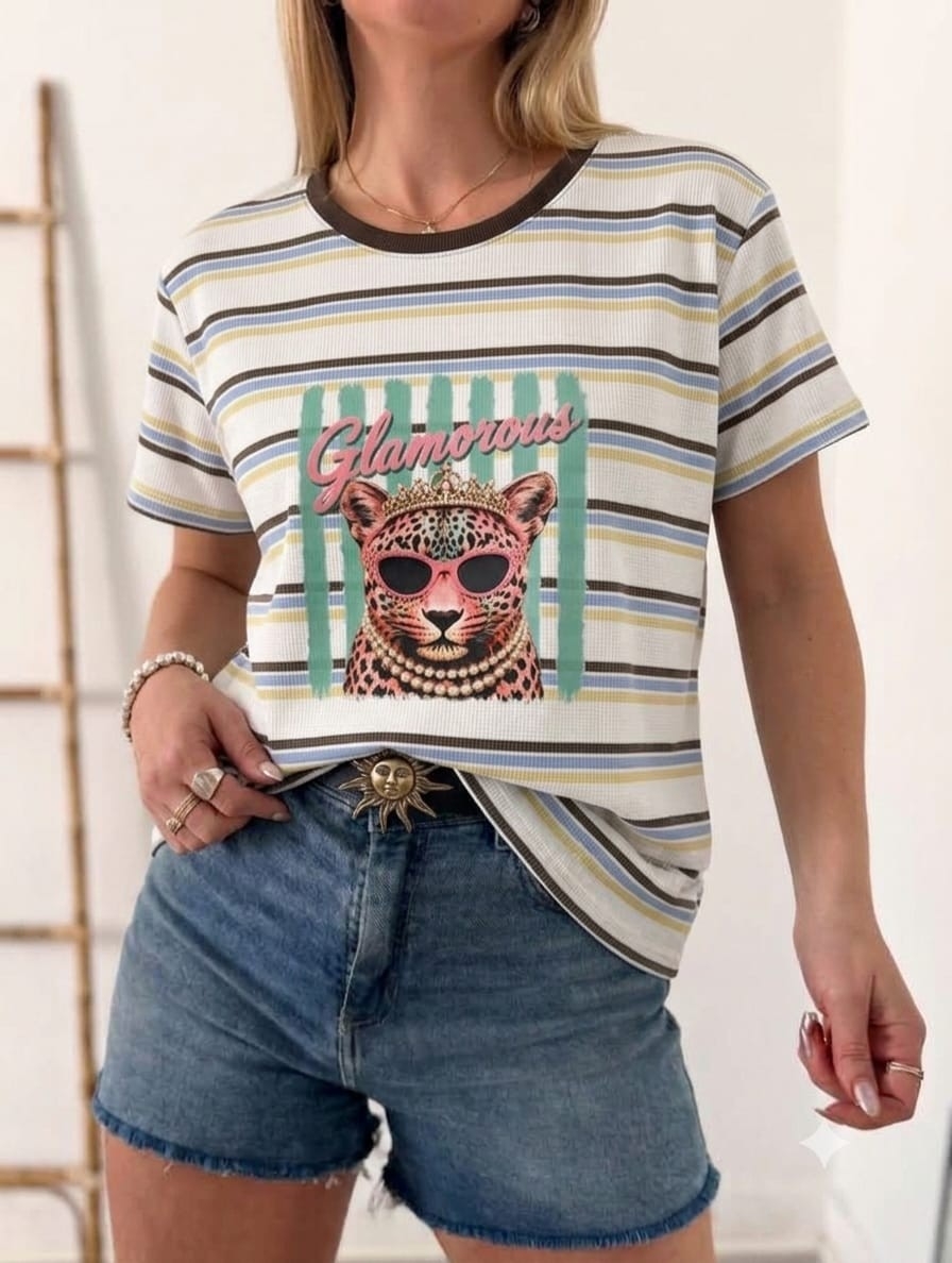 Remera Rayada Wafle de Verano con Estampa - Imagen 5