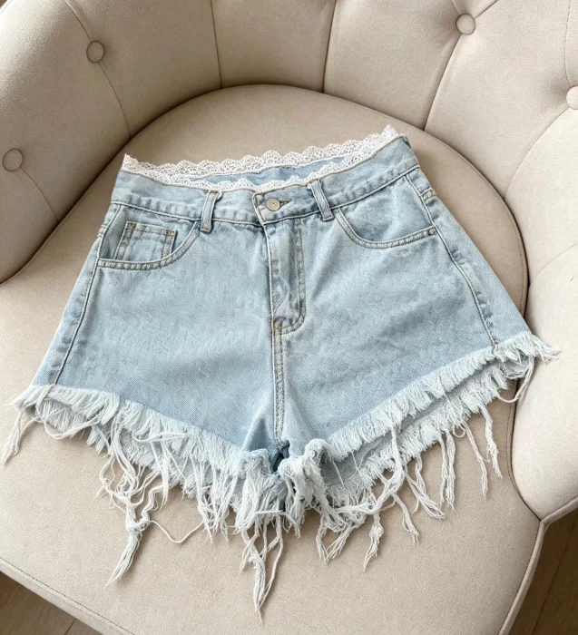 Shorts Jeans con Puntillas