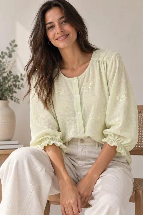 Blusa Lino Bordada
