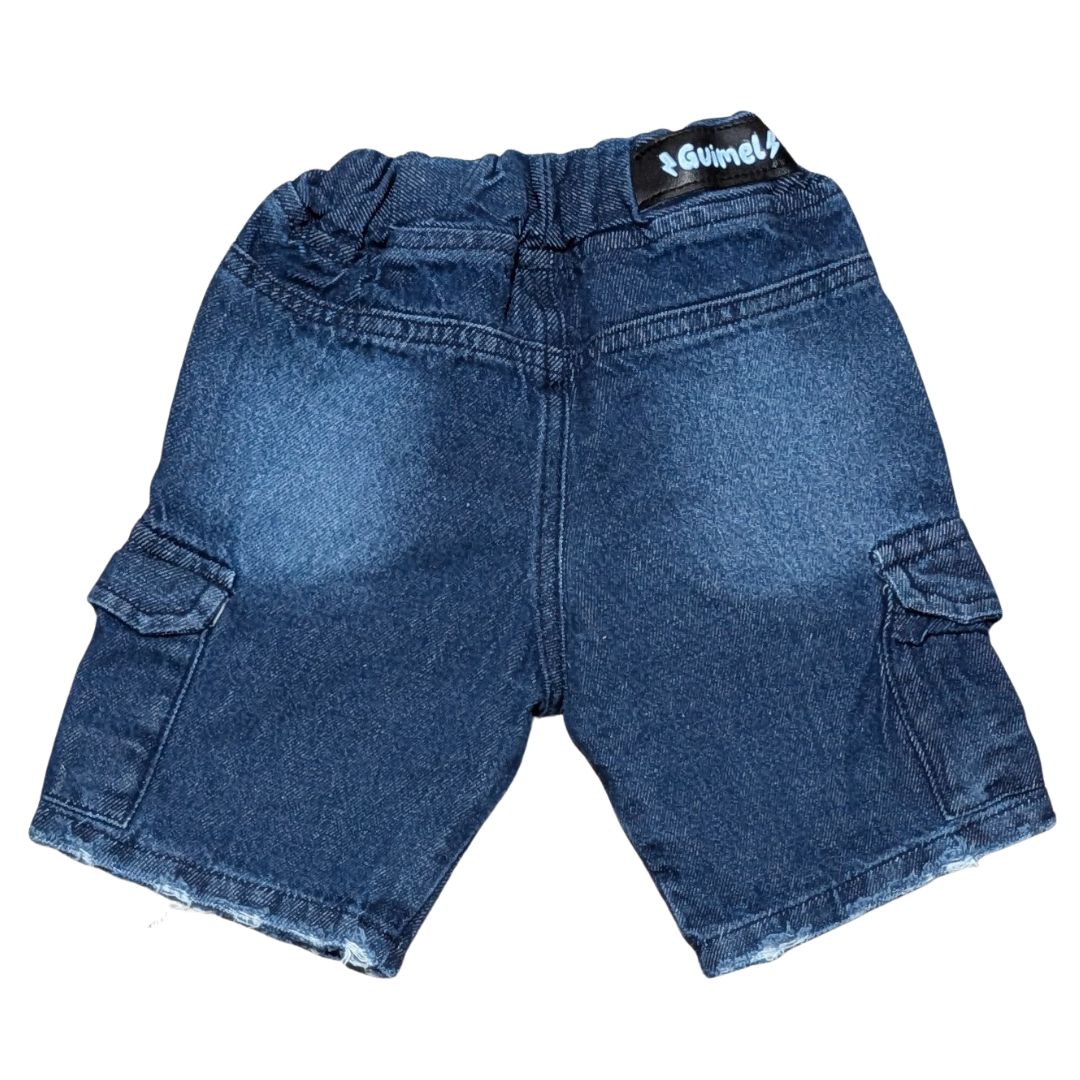 4273 Bermuda Niño Jean Rigido con Cintura Elastizada y Bolsillos Cargo Desflecada - 4273%20t.jpg