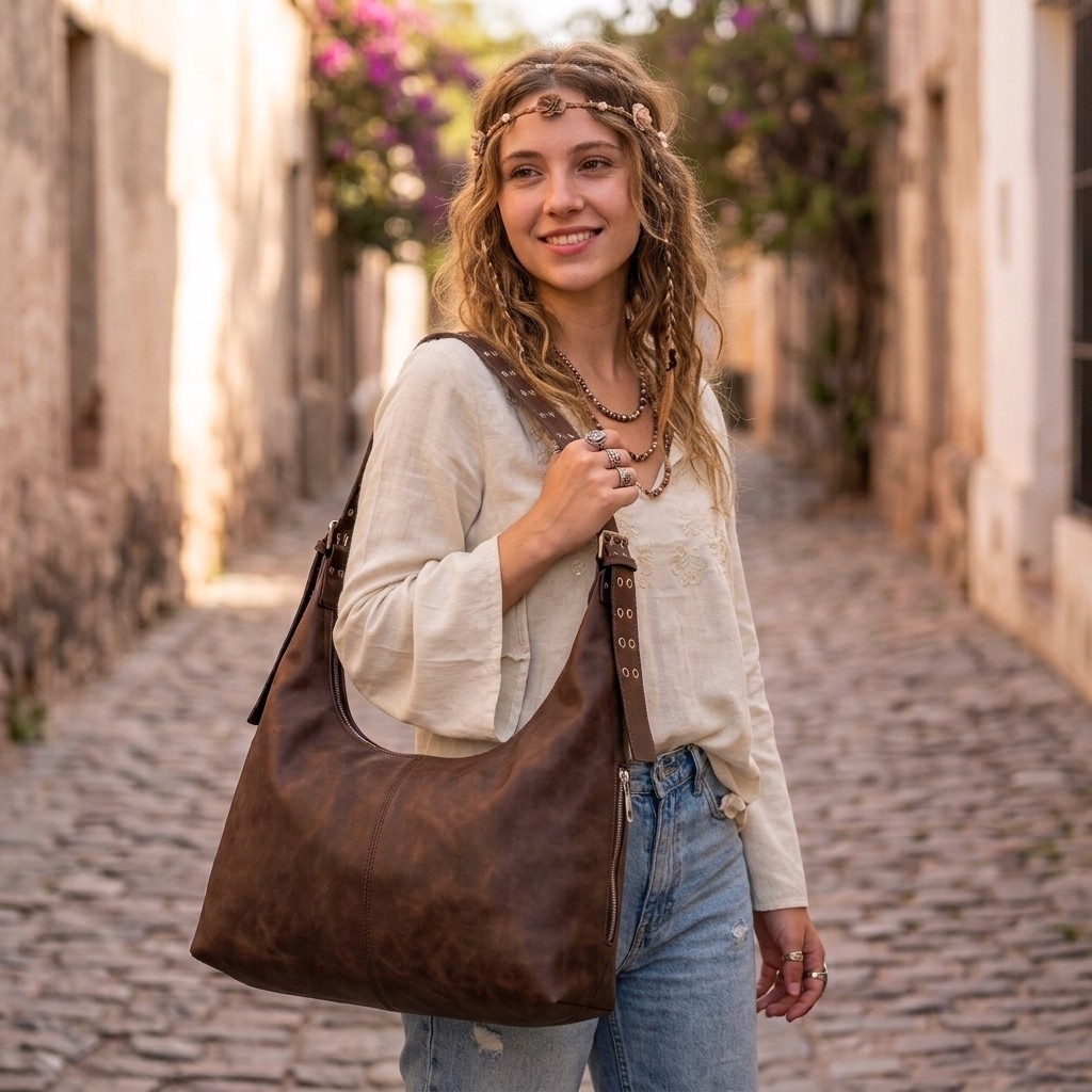 Bolso Boho Xl Línea Premium, Tira Regulable, Forrada 41×28× Prof 11 Cm Aprox - Imagen 1