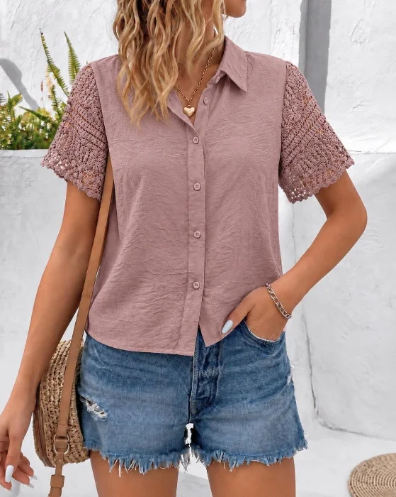 Camisa de Lino Crochet Importado
