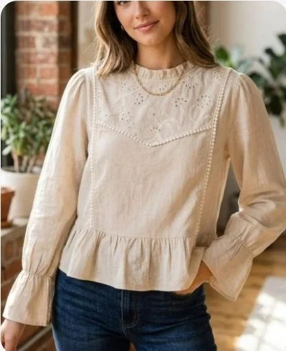 Blusa Polinen Bordado C/puntilla