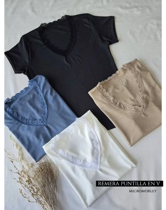 Remera Puntilla en V Micromorley