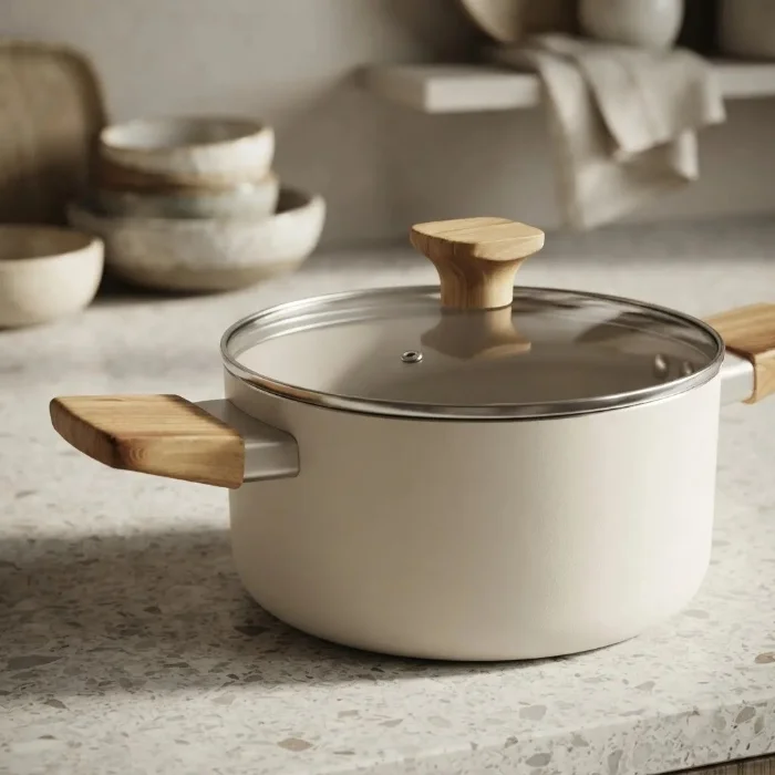 Cacerola Antiadherente Mango Madera Nexcook Tapa de Vidrio