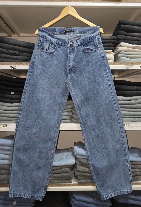 Jeans Baggy Liso Azul Nevado New
