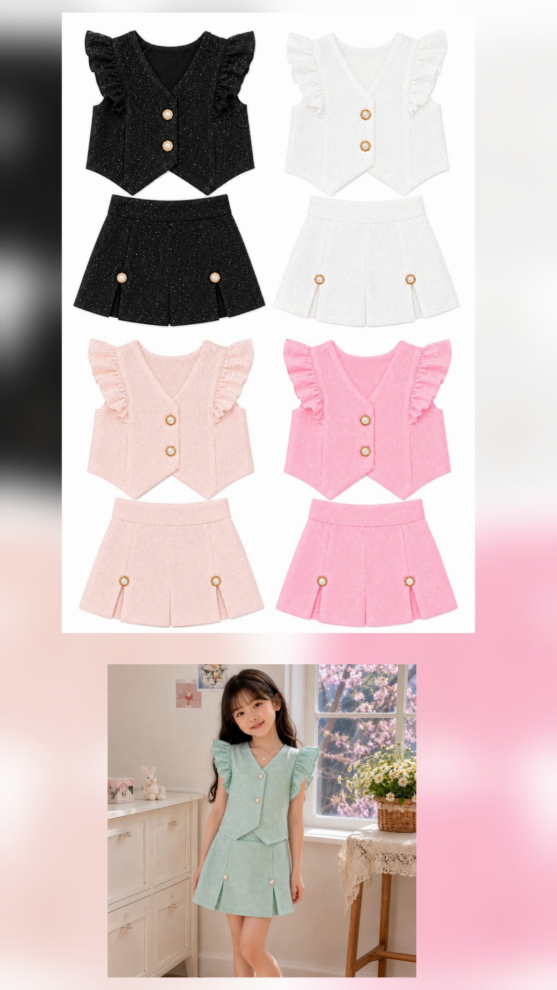Conjunto Sastrero Chaleco con Volado y Short de Nena 6 al 16 - Imagen 3