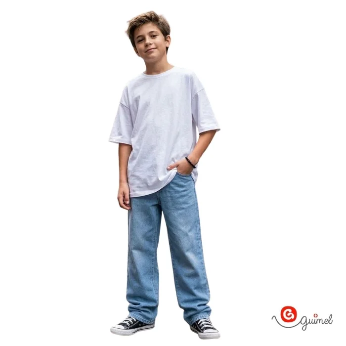 4252	jean Niño Teen Unisex Baggy Clarito con Bigotes		
