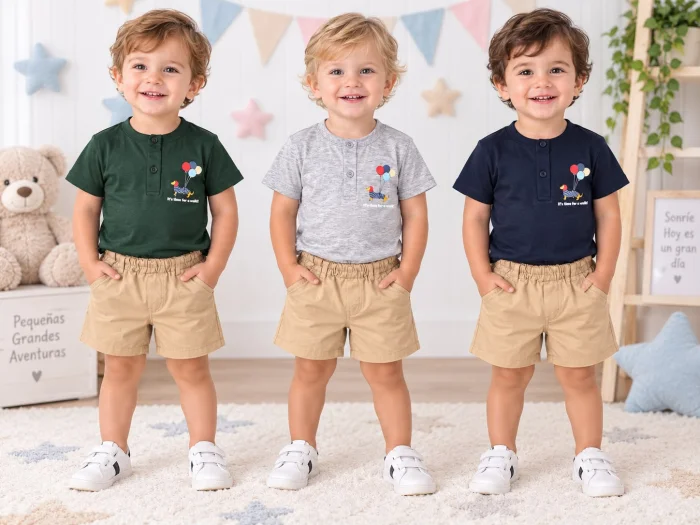 Conjunto "bibis" (remera con Boton + Short Gabardina) T.(2 al 5)(hasta 3 Años)