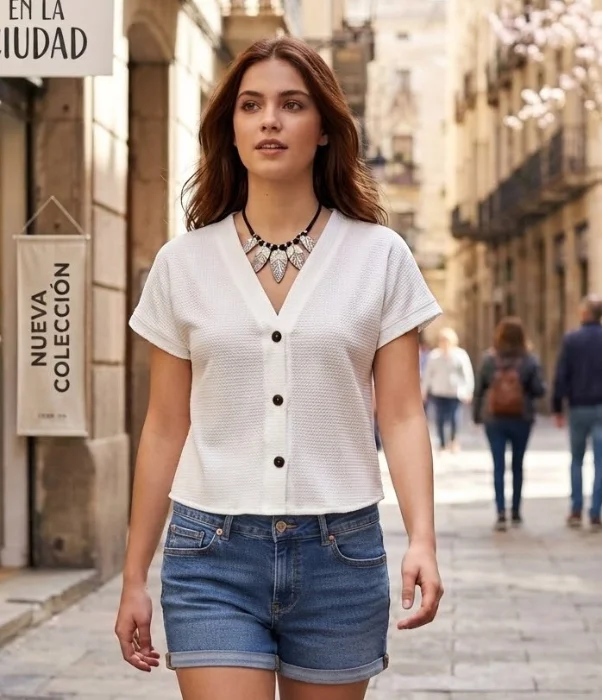 Blusa Wafle con Botones