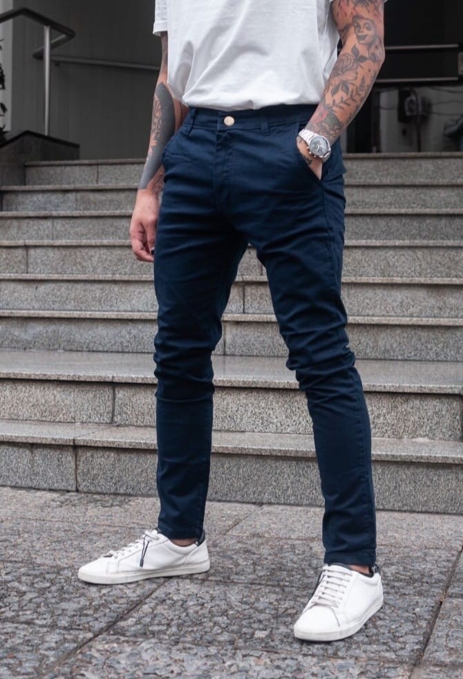 Pantalon Corte Chino Em Color Azul - Imagen 2