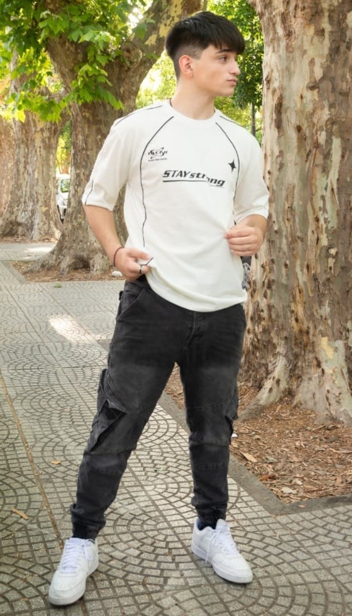 Remera Oversize Lineas/ Algodon Premiun - Imagen 2