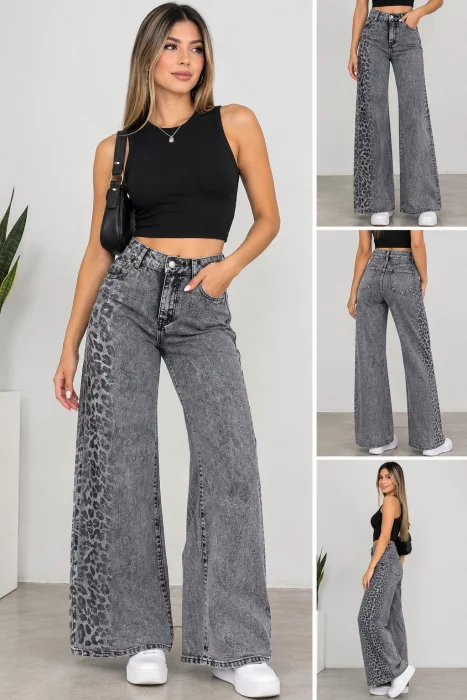 Jeans Wideleg Animal Print
