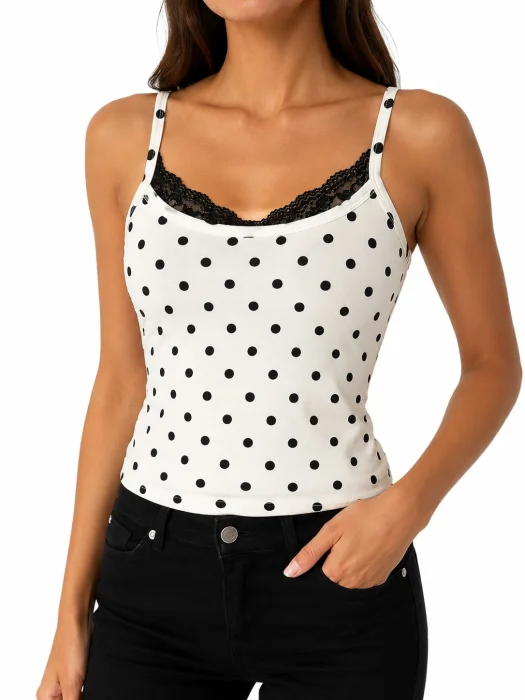 (dv4755) Musculosa Algodon Lunares Puntilla