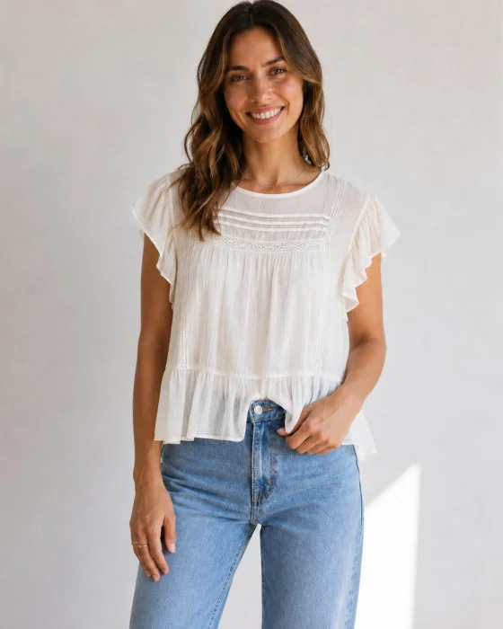 (em4732) Importado Blusa Gota con Boton Espalda T140