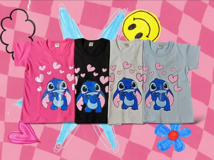 Remeras Manga Corta Stitch, Caniche y Kitty