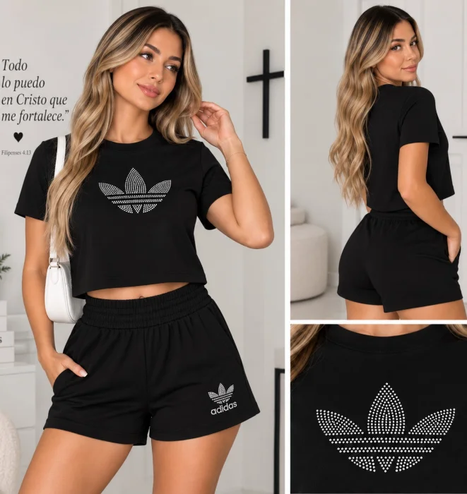 Conjunto Flor de Lycra Deportiva con Strass