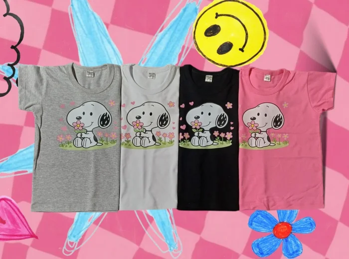 Remera Manga Corta Snoopy, Kitty y Stitch