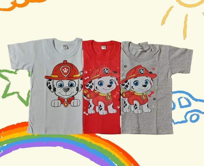 Remeras Manga Corta Paw Patrol y Dinosaurio