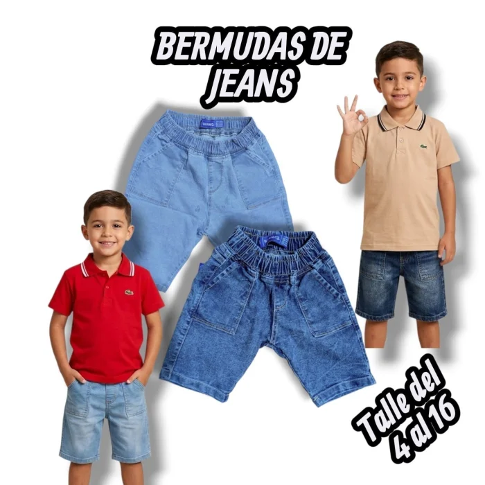 Bermudas de Jeans A1
c/elástico y Cordón
celeste Nevado y Azul Quebrado
t
